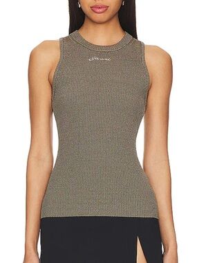 Ganni Olive Ribbed Crewneck Tank